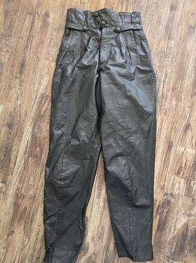 Vintage Pelle Cuir Black Leather High Waist Tapered Pants Size 8